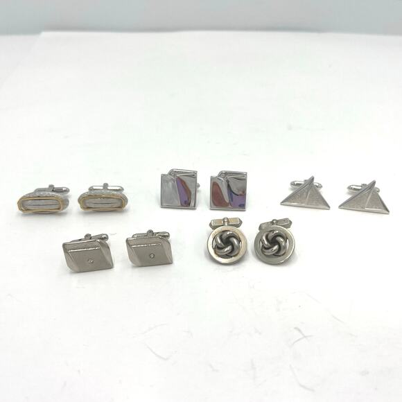 Vintage Retro Men's Cufflink Pairs Silver Tone Lot of 5 - Picture 1 of 8